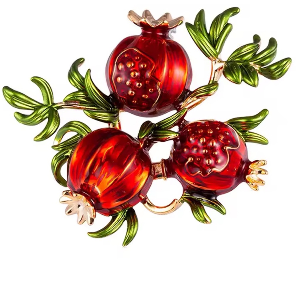 Red Enamel Pomegranate Brooch - Picture 5 of 7